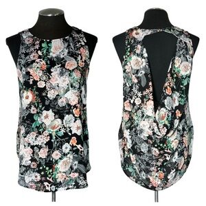 Leith Black Floral Sleeveless Drape Back Blouse